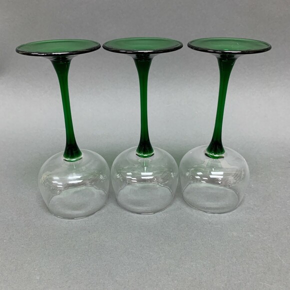 Luminarc? France Clear Emerald Green Stem Wine Glass Glasses 6 1/2" Lot of 3 - Picture 3 of 3
